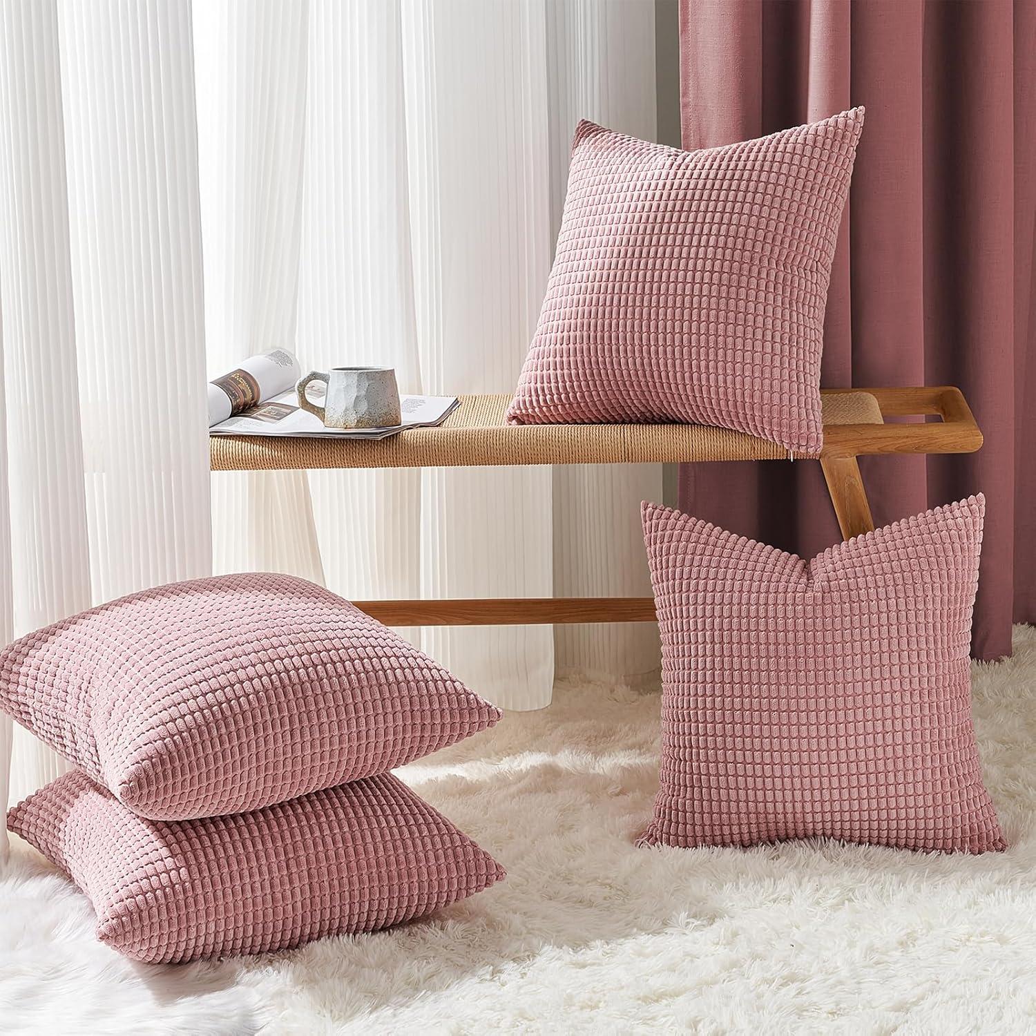 4er Set Kissenbezüge 40x40 Rosa Kordsamt - Dekorative