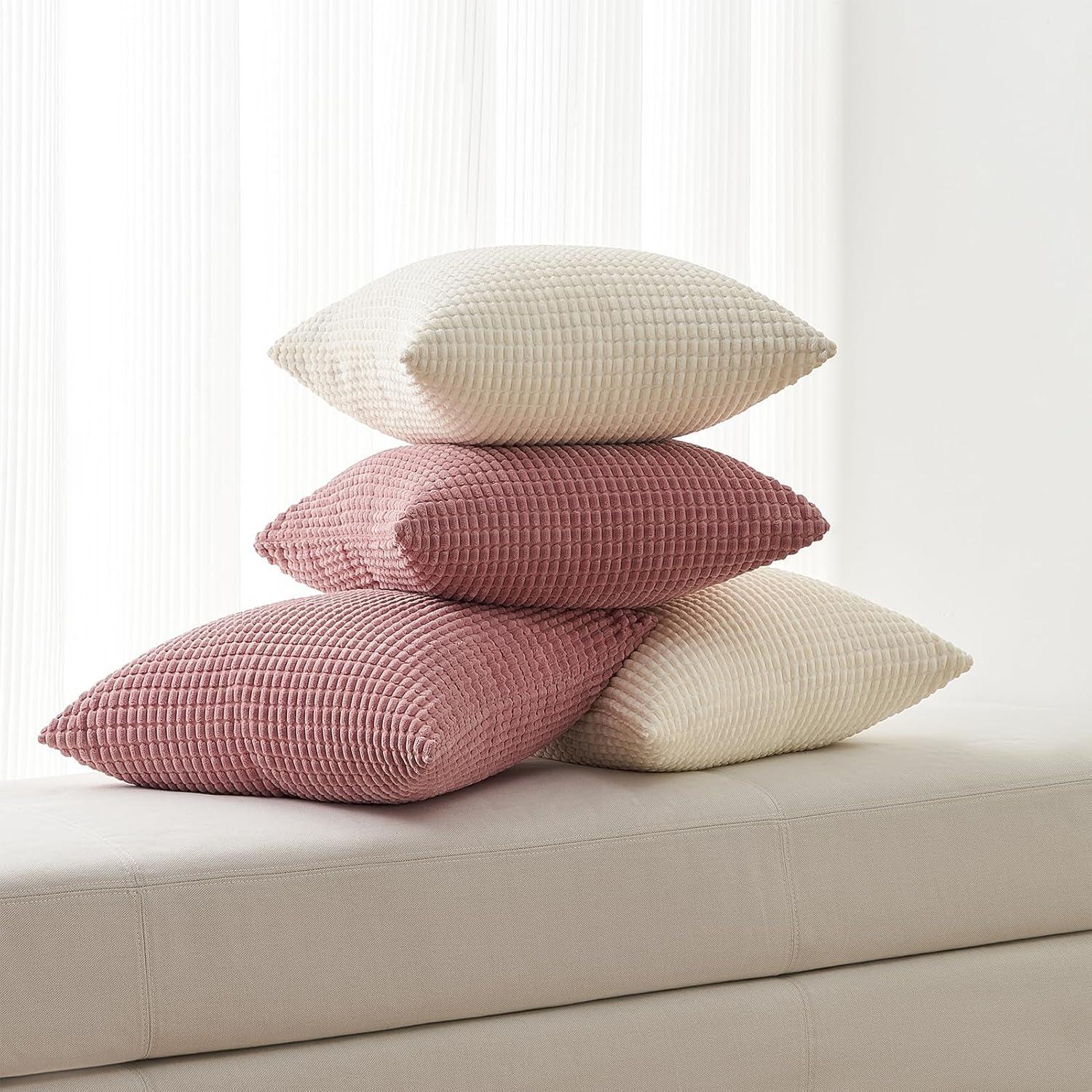 Set Kissenbezug Rosa 40x40 Cord 4er Pack - Weiches Dekokissen für Sofa