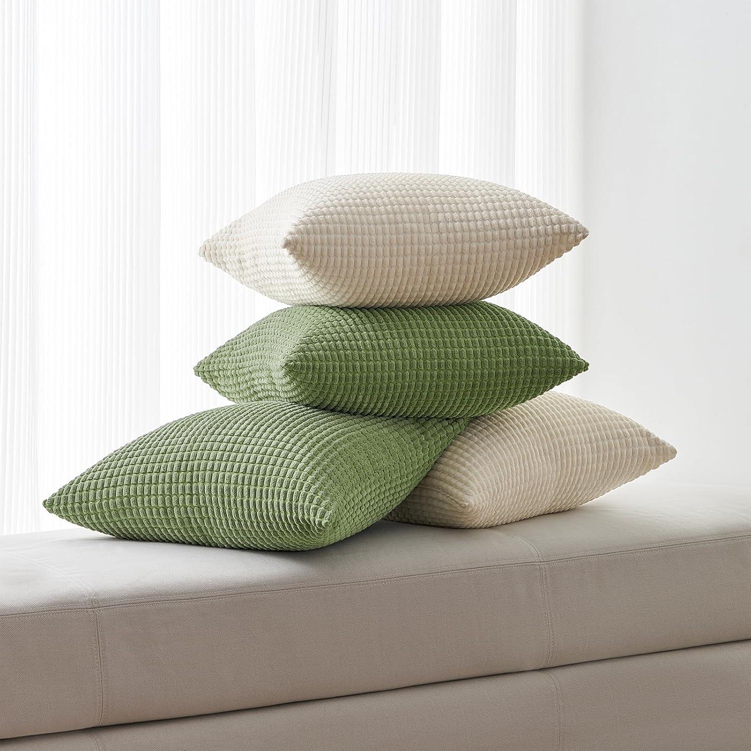Kissenbezug 4er Set 45x45 Grün Kordsamt Cord Dekokissen Sofa