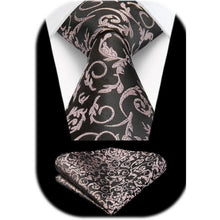 Herren Krawatte & Einstecktuch Set Grau Rosa Formell Hochzeit