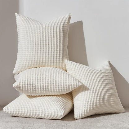 Kissenbezug 50x50 Weiß 4er Set Kordsamt für Sofa Wohnzimmer
