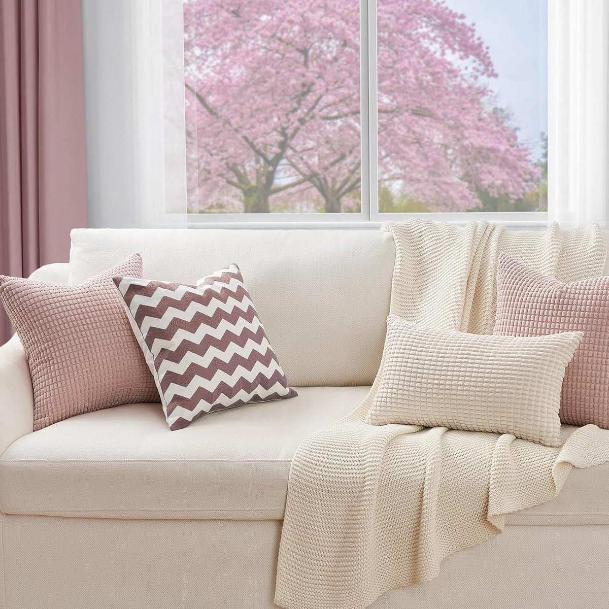 Kissenbezug 40x40 Sakura Rosa 4er Set Cord Kissenhülle Couch Sofa
