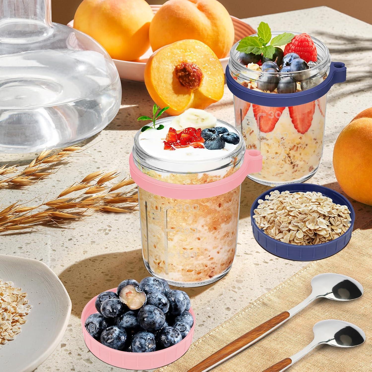 UHAPEER Overnight Oats Gläser 350ml Set, Joghurtbehälter mit Löffel