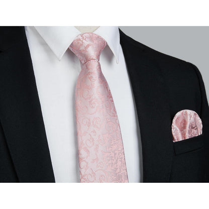 Herren Krawatte & Einstecktuch Set Bady-Rosa Formell