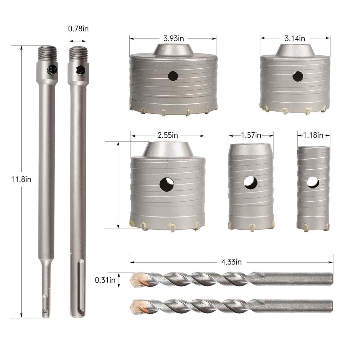 Bohrkronen Set SDS Plus/Max für Beton & Mauerwerk, 5 Größen