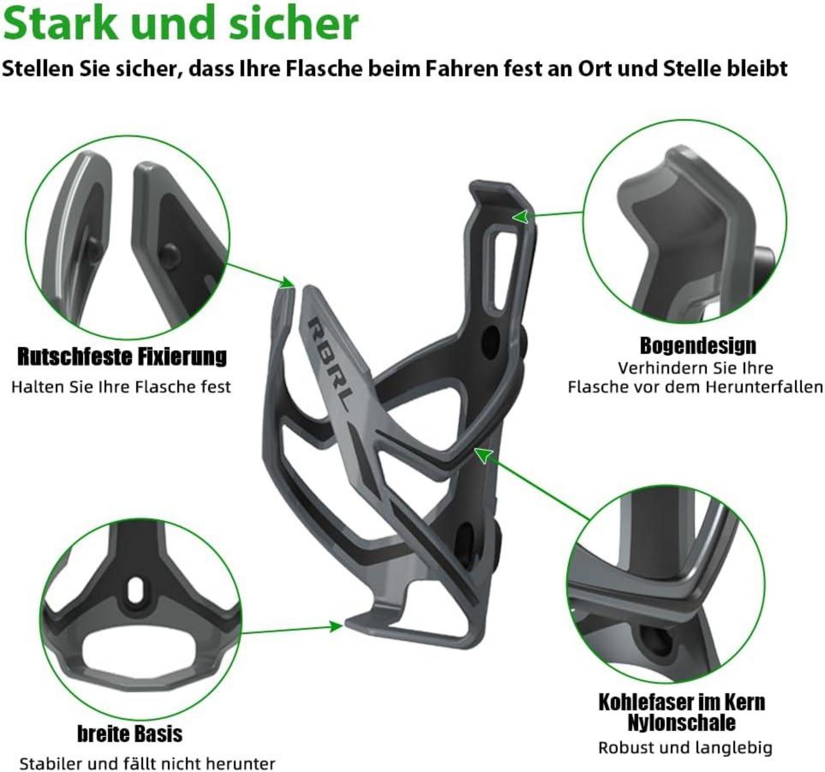 RBRL Flaschenhalter für Fahrrad - Trinkflaschenhalter mit Halterung für Mountainbike, Rennrad, Kinderwagen - Grau