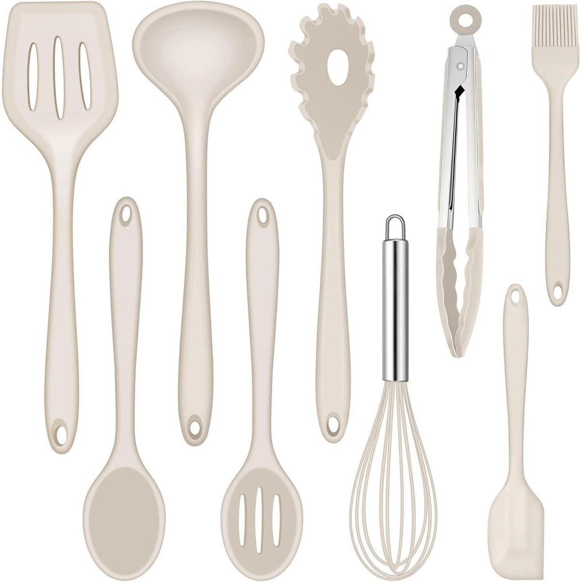 9-teiliges Silikon Küchenhelfer Set Khaki, Hitzebeständig & Antihaft