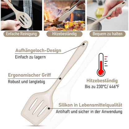 9-teiliges Silikon Küchenhelfer Set Khaki, Hitzebeständig & Antihaft
