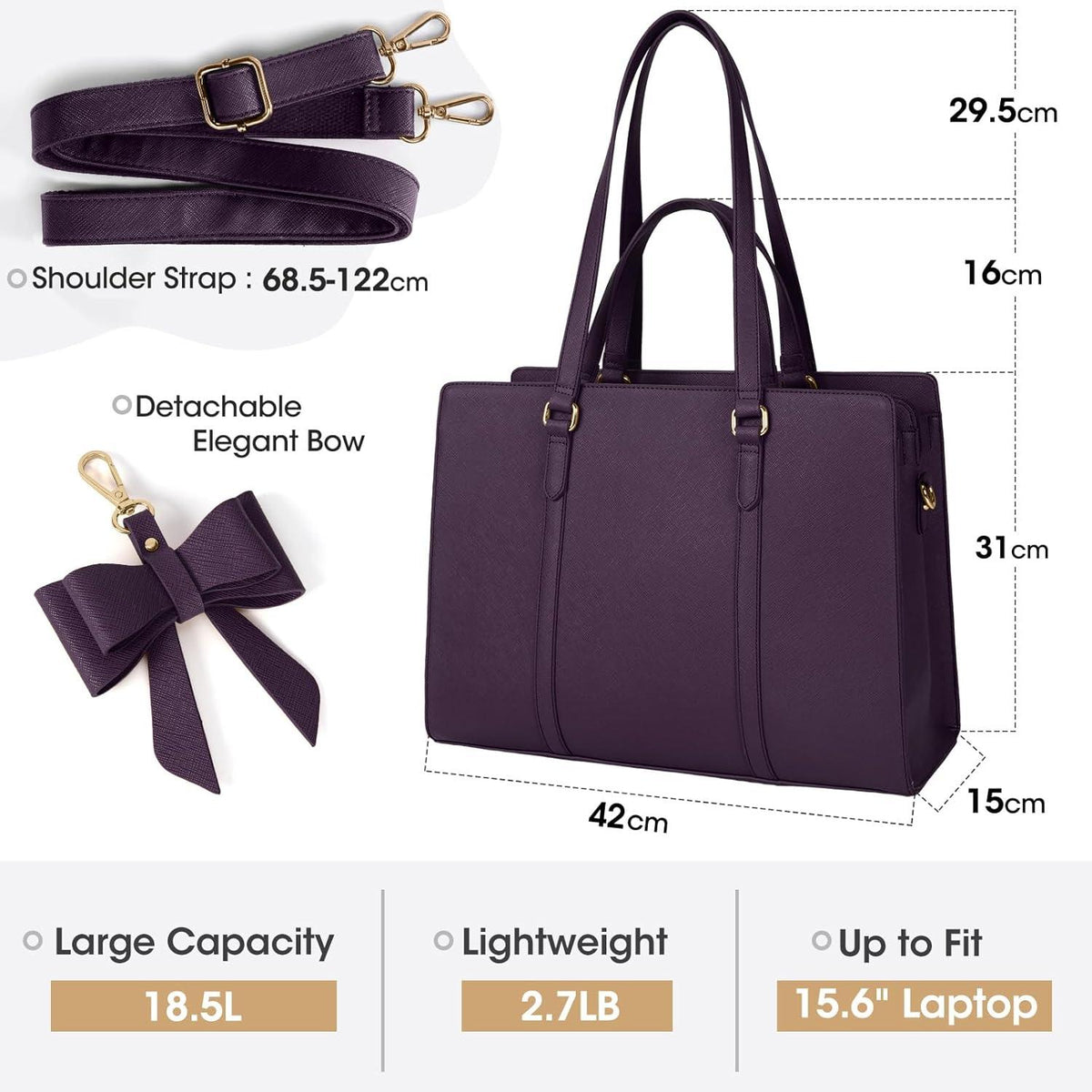 Handtasche Damen Schwarz groß 15.6 Zoll Laptoptasche PU