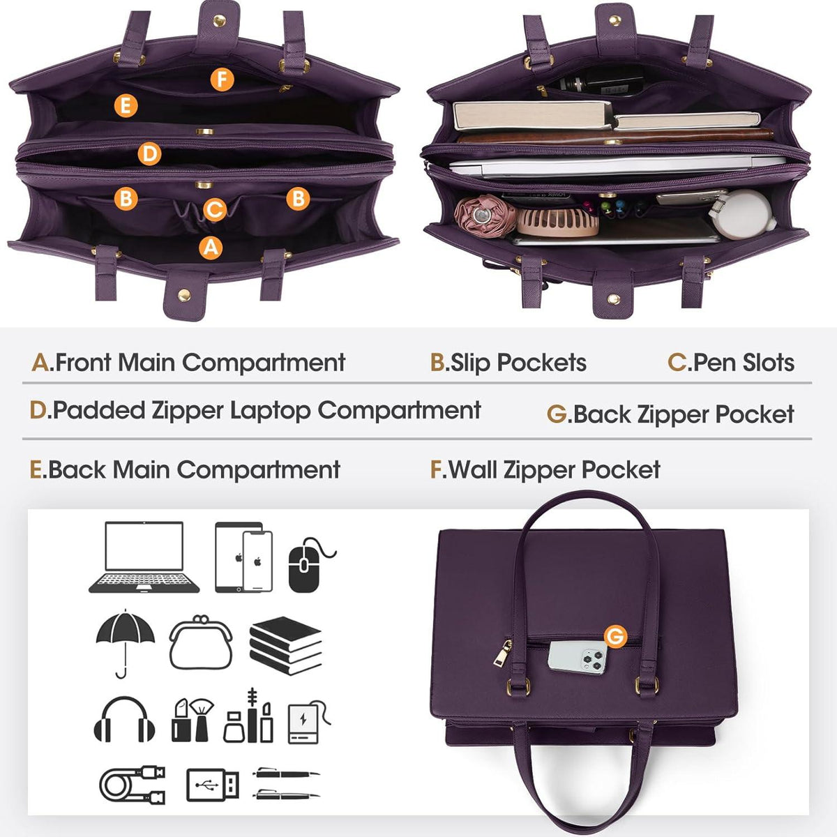 Schwarze Handtasche Damen Große Laptoptasche PU Leder Umhängetasche