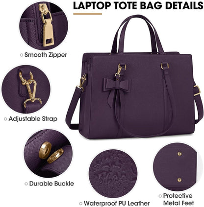 Handtasche Damen Shopper Schwarz Laptoptasche 15.6 Zoll PU Leder