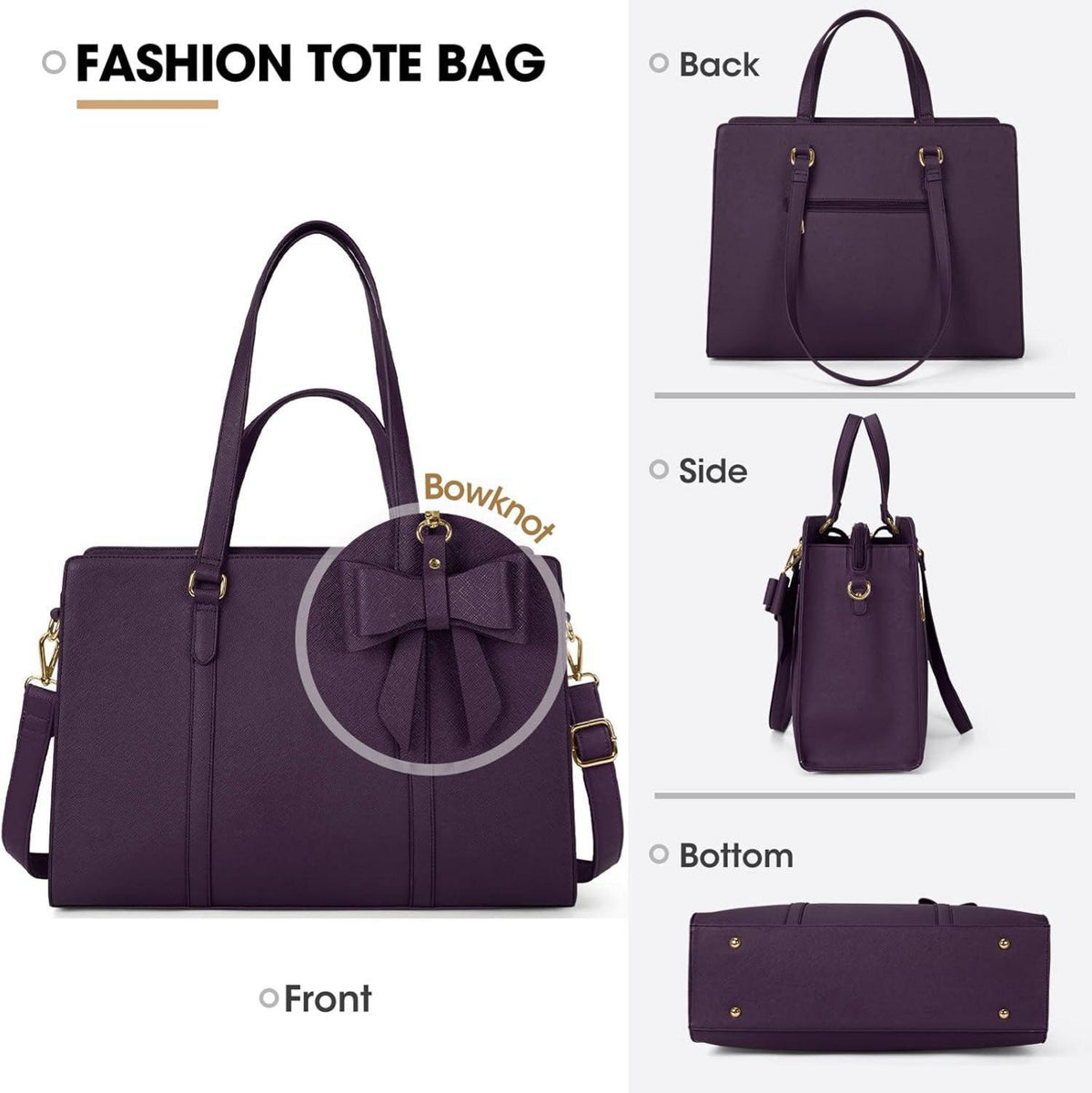 Handtasche Damen Shopper Große Schwarz Laptoptasche 15.6 Zoll PU Leder