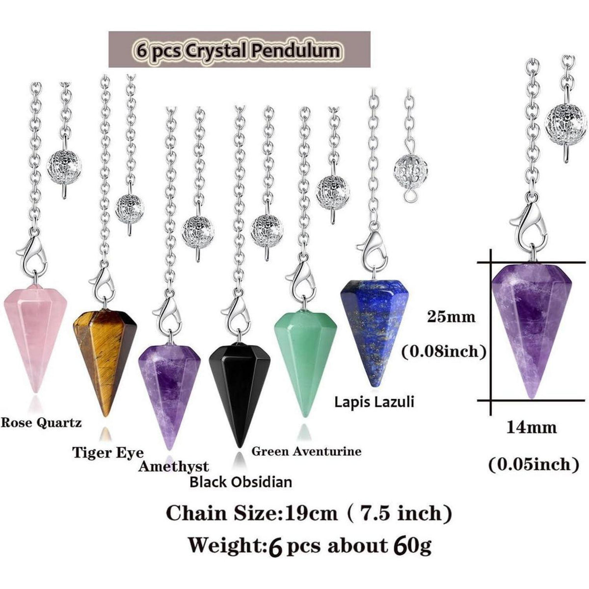 Kristall Pendel Set 6 Edelsteine mit Kette für Esoterik & Reiki