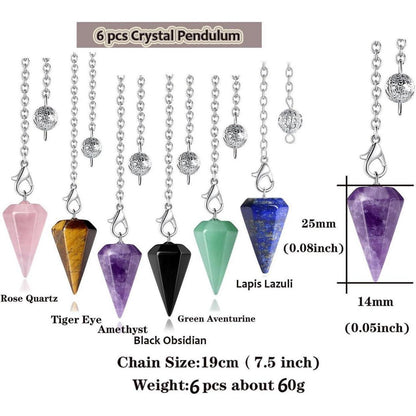 Kristall Pendel Set 6 Edelsteine mit Kette für Esoterik & Reiki