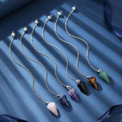 Kristall Pendel Set 6 Edelsteine mit Kette für Esoterik & Reiki