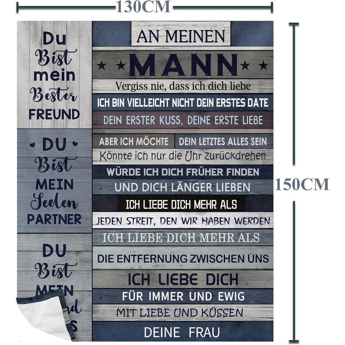 Flanell-Decke "Ich Liebe Dich" für den Ehemann, 150x130cm