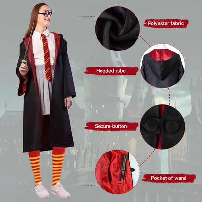Zauberer Cosplay Kostüm Damen 8 Pcs Harry Outfit Halloween Karneval XL