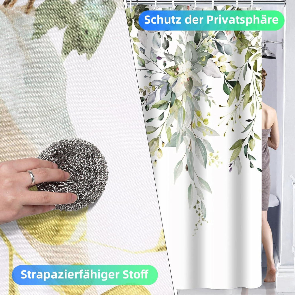 Duschvorhang 200x240cm Anti-schimmel Wasserdicht Grüne Pflanzen