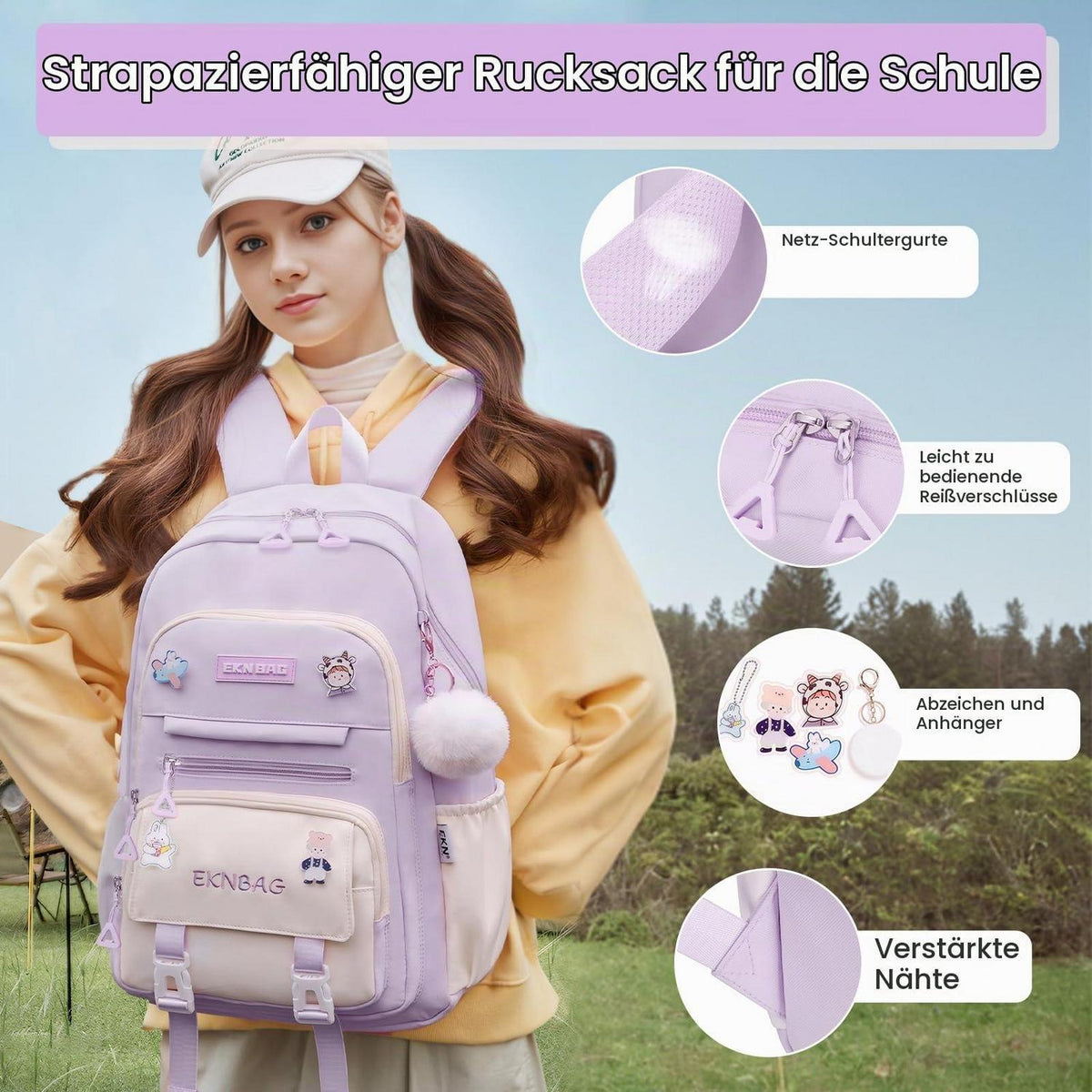 Schulrucksack Mädchen Lila – Komfortabler Kinderrucksack 3.-7. Klasse