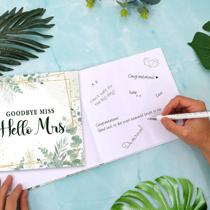 JGA Gästebuch Goodbye Miss Hello Mrs Eukalyptus Grün 32 Seiten