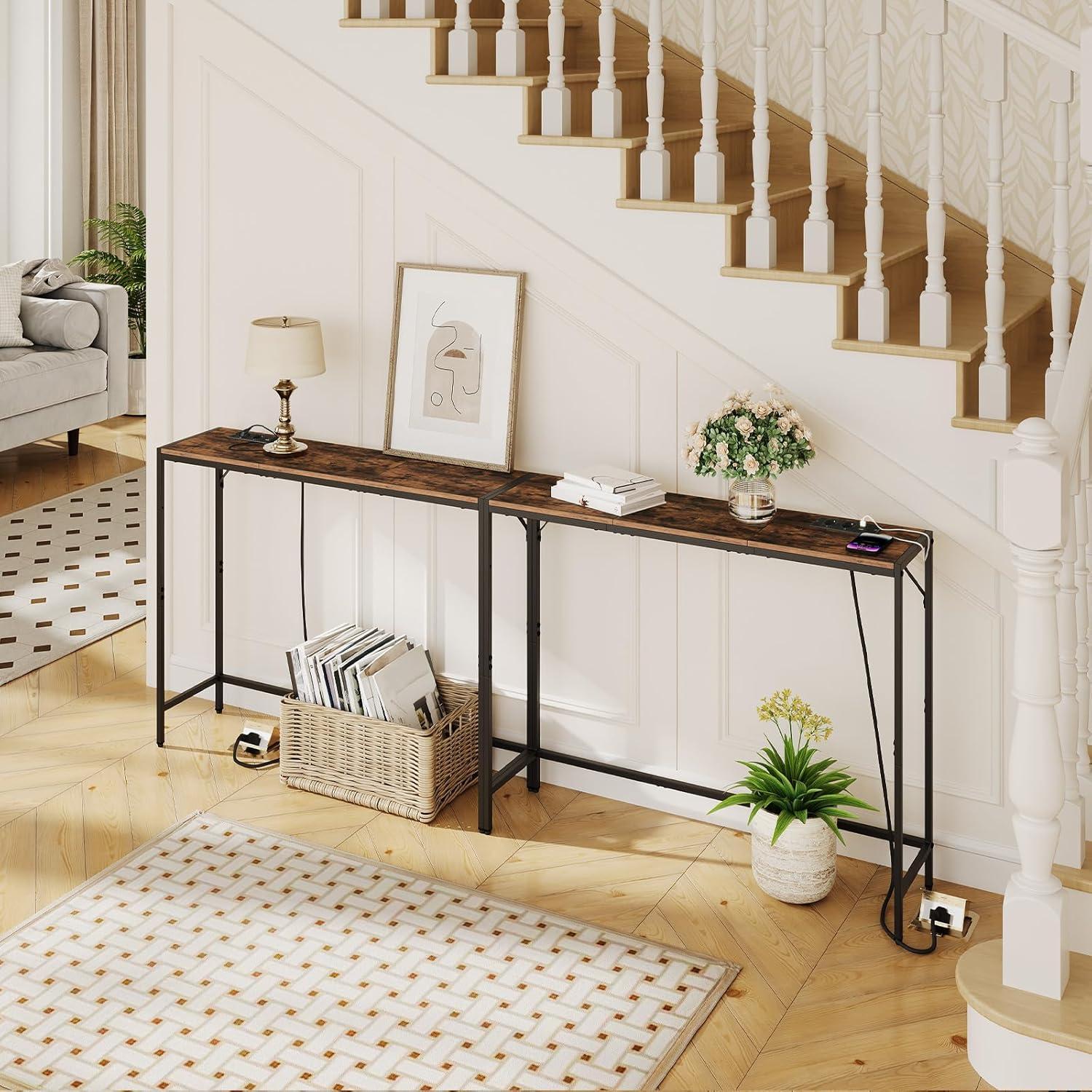 Schmaler Konsolentisch Braun und Schwarz für Wohnzimmer, Flur, Schlafzimmer