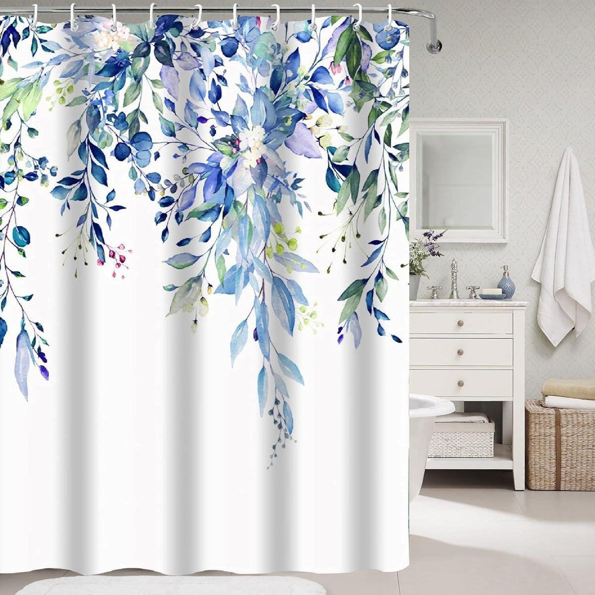 Duschvorhang Blau Pflanze 200x240cm Wasserdicht & Waschbar
