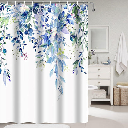 Duschvorhang Blau Pflanze 200x240cm Wasserdicht & Waschbar