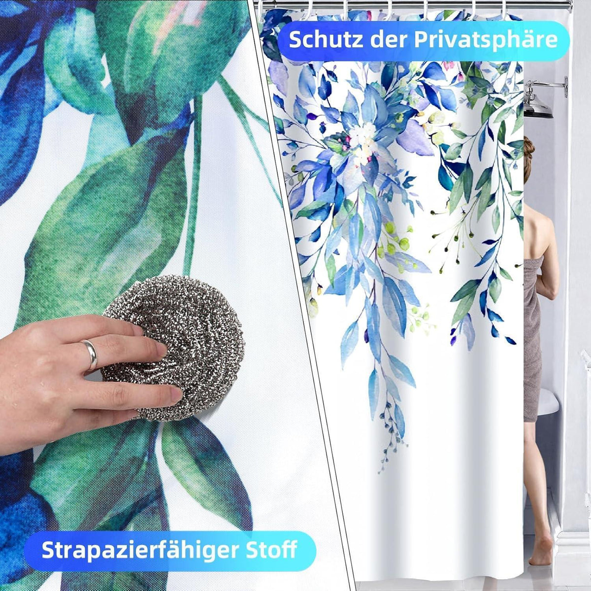 Duschvorhang Blau Pflanze 200x240cm Wasserdicht & Waschbar