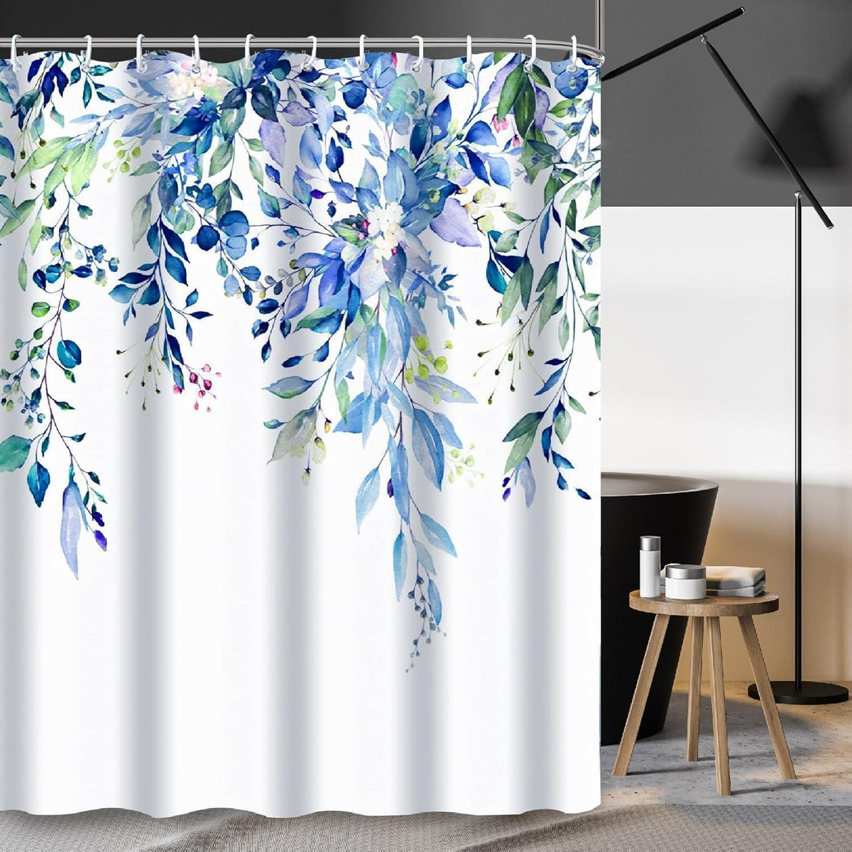 Duschvorhang Blau Pflanze 200x240cm Wasserdicht & Waschbar