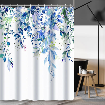 Duschvorhang Blau Pflanze 200x240cm Wasserdicht & Waschbar