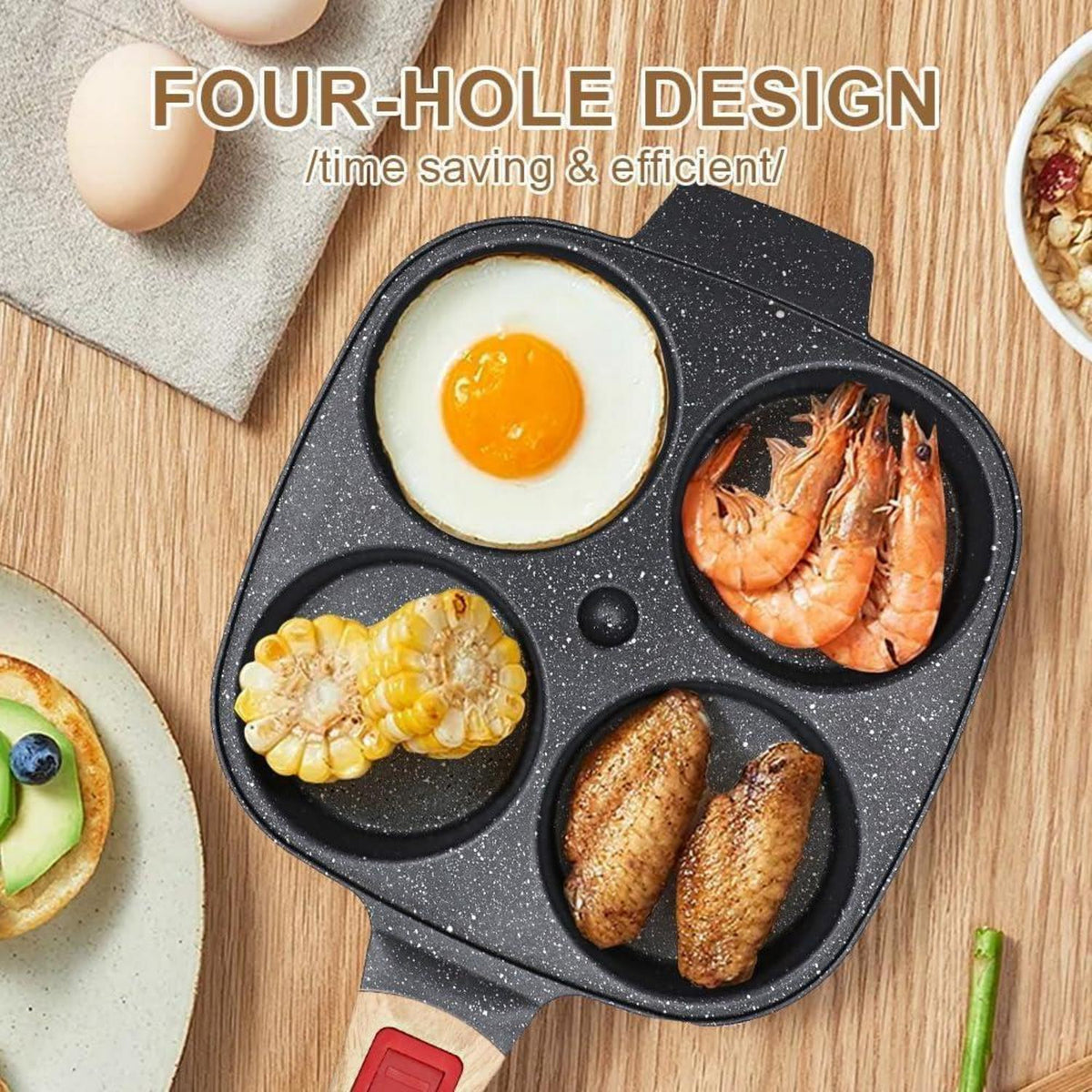 Spiegeleipfanne 21 cm mit 4 Mulden, abnehmbarer Griff, Induktion