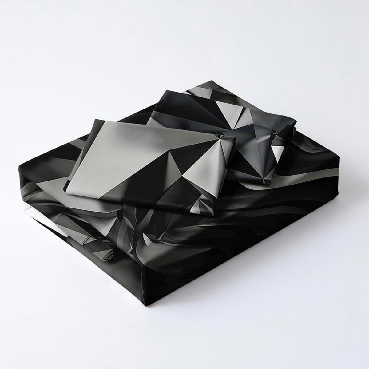 3D Geometrie Bettwäsche Set 135x200cm Grau Schwarz Mikrofaser