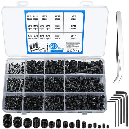 Madenschrauben Set 540tlg. Innensechskant M2-M8 Edelstahl schwarz