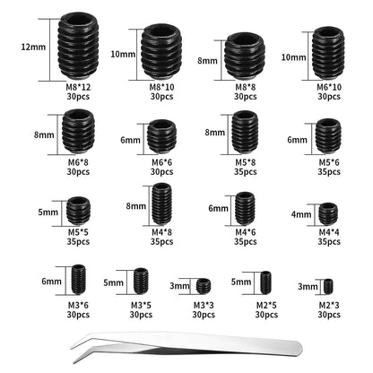 Madenschrauben Set 540tlg. Innensechskant M2-M8 Edelstahl schwarz