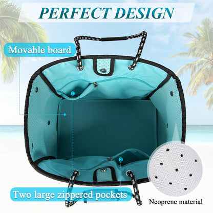 Strandtasche XXL Familie Groß Badetasche Damen Mehrzweck 30L Neopren Tragetasche Schwarz