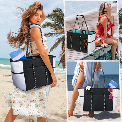 Strandtasche XXL Neopren 30L Damen Shopper Schwarz für Strand