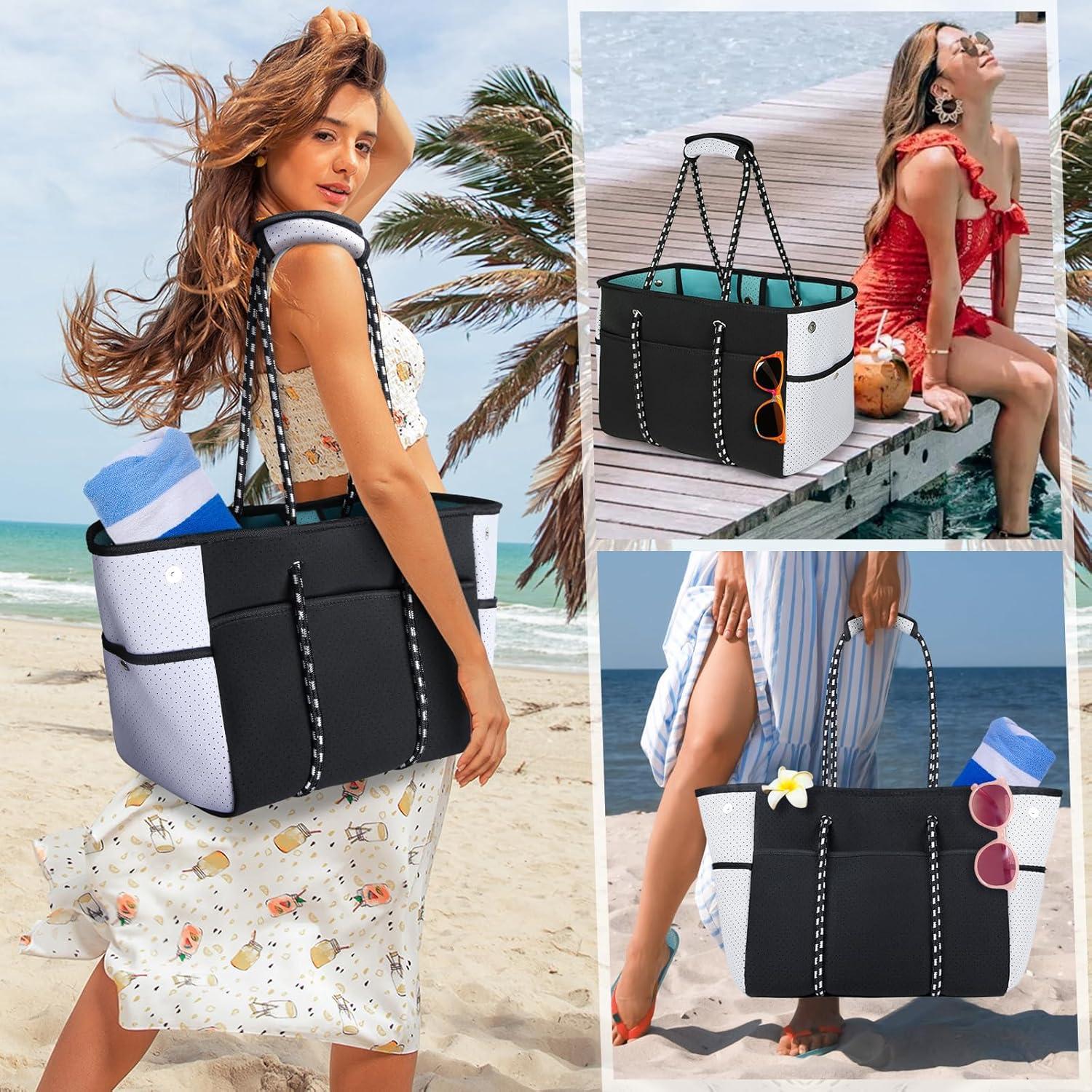 Strandtasche XXL Damen Neopren Schwarz 45L für Strand Schwimmen