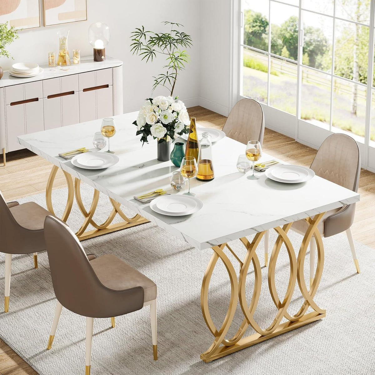 Moderner Esstisch weiß & gold für 6 Personen – 160x80cm