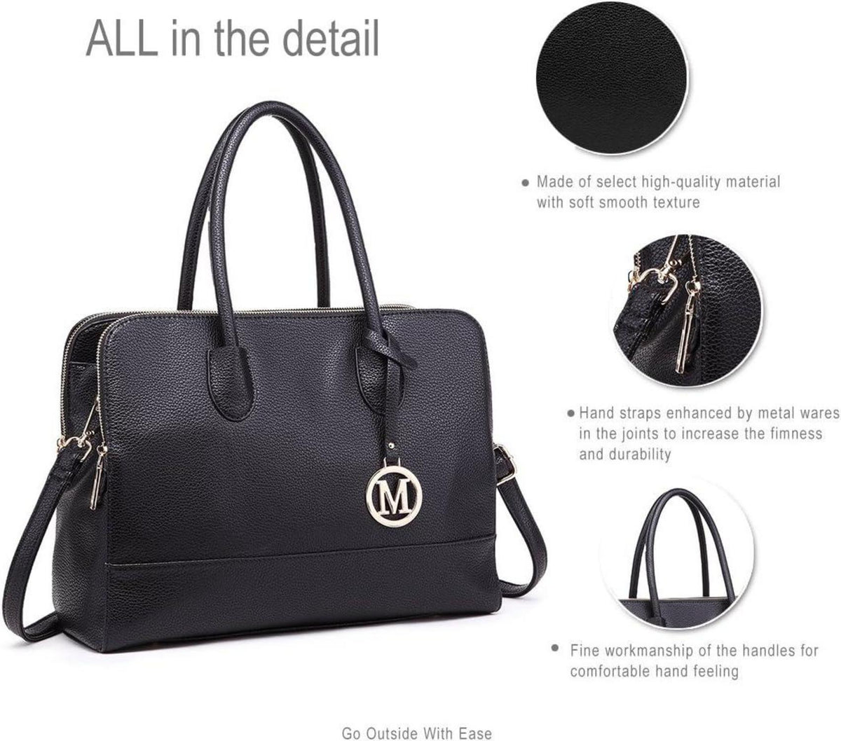 Große Miss Lulu Damen Handtasche Schultertasche Laptoptasche 2-in-1 Elegant Schwarz