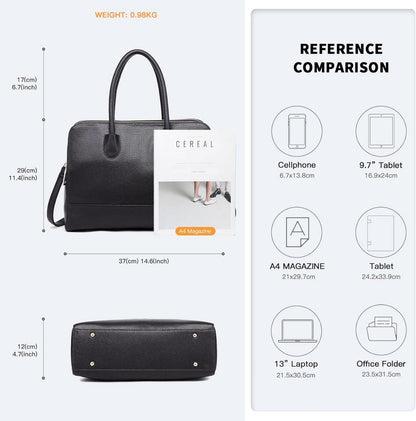 Große Damen Handtasche Laptoptasche Schultertasche Retro Elegant Black