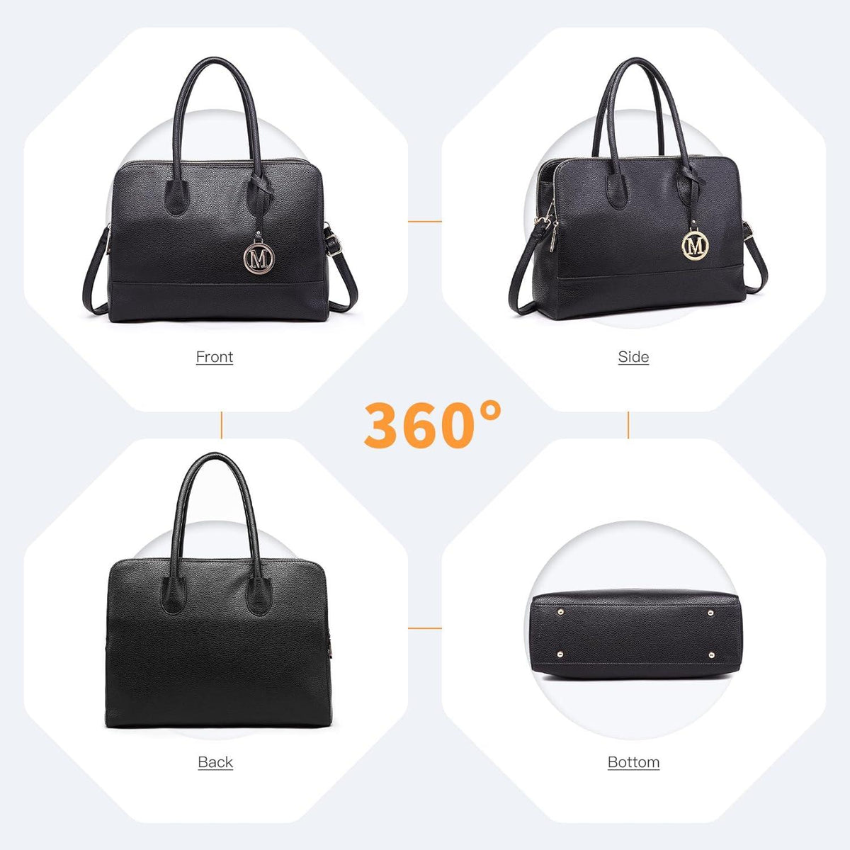 Große Miss Lulu Damen Handtasche Schultertasche Laptoptasche 2-in-1 Elegant Schwarz