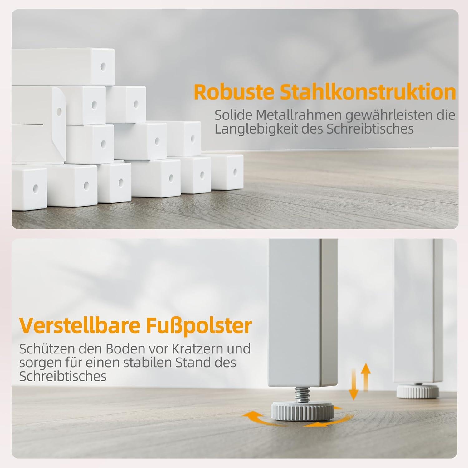 BEXEVUE Schreibtisch L-Form mit Steckdosen, Stauraum, USB & Typ C Steckdosenleiste