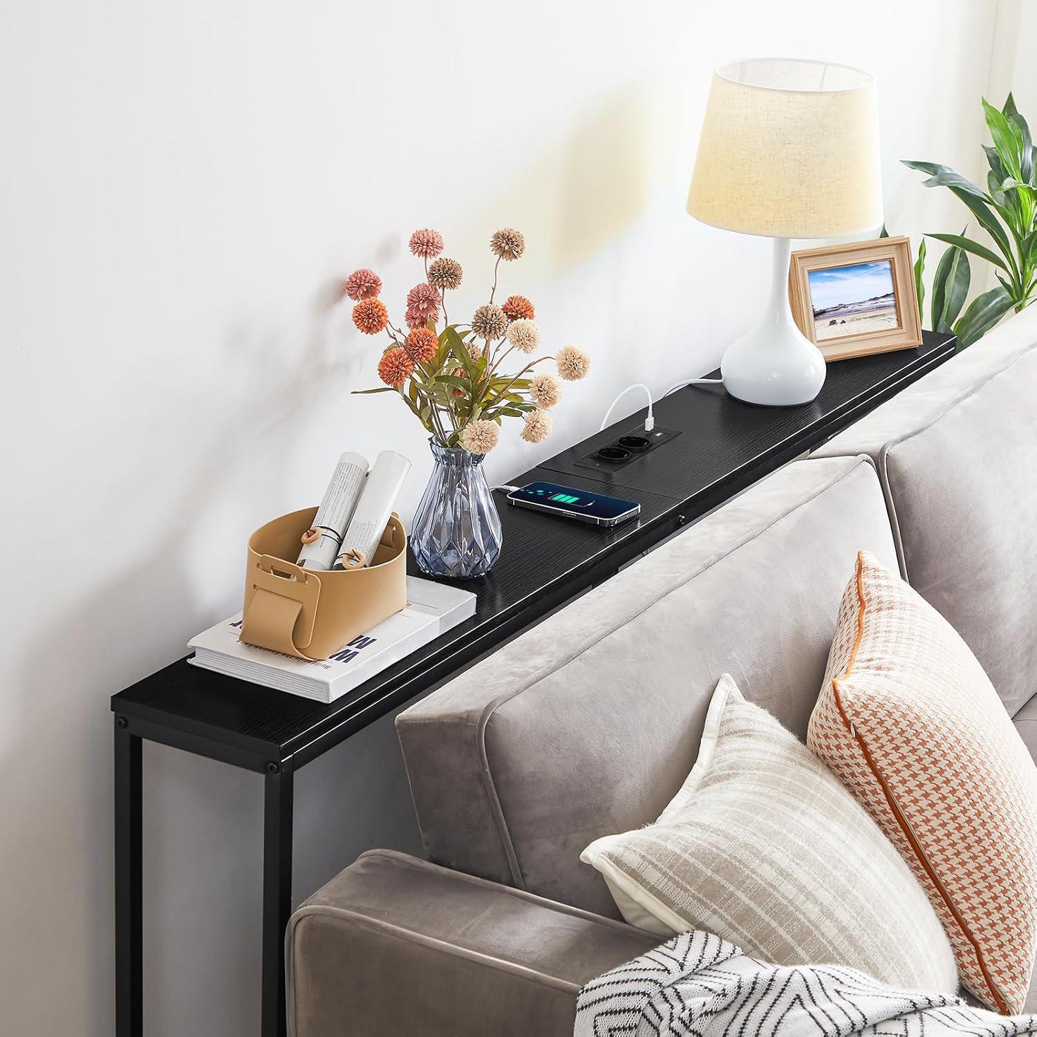 Konsolentisch mit Ladestation 180 cm USB-Anschlüssen Schwarz