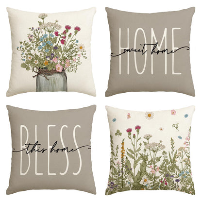 Kissenbezüge Wilde Blumen Kräuter 4er Set 45x45 cm