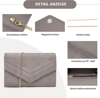 Damen Clutch Abendtasche Elegant Schwarz Rosa Kette Magnetverschluss