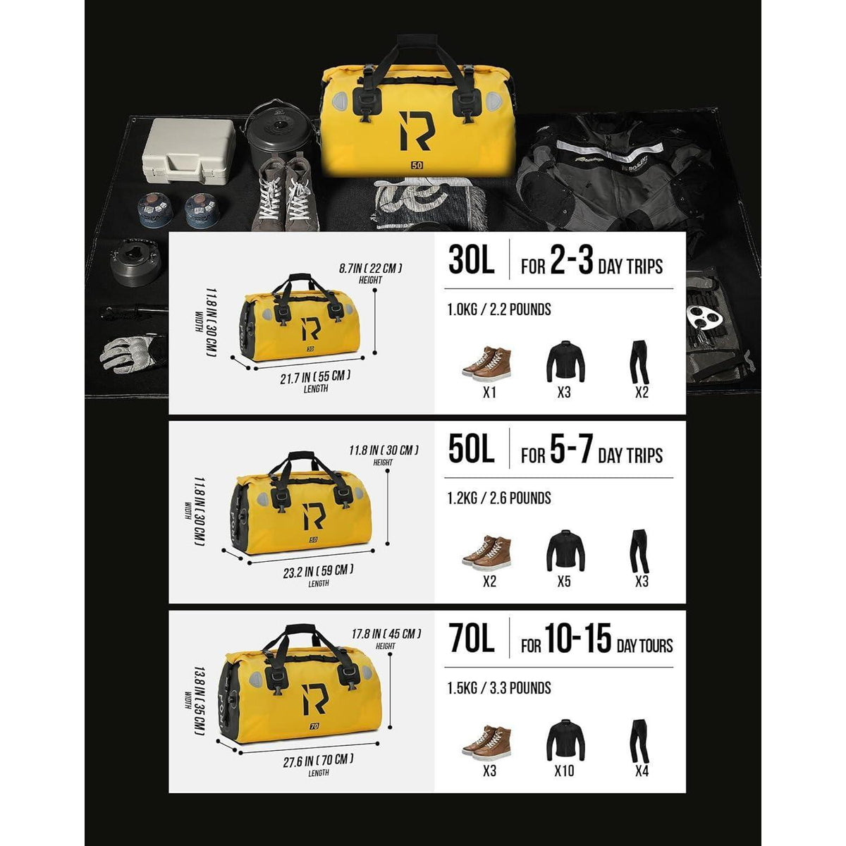 Motorrad Hecktasche 50L wasserdicht mit Rolltop