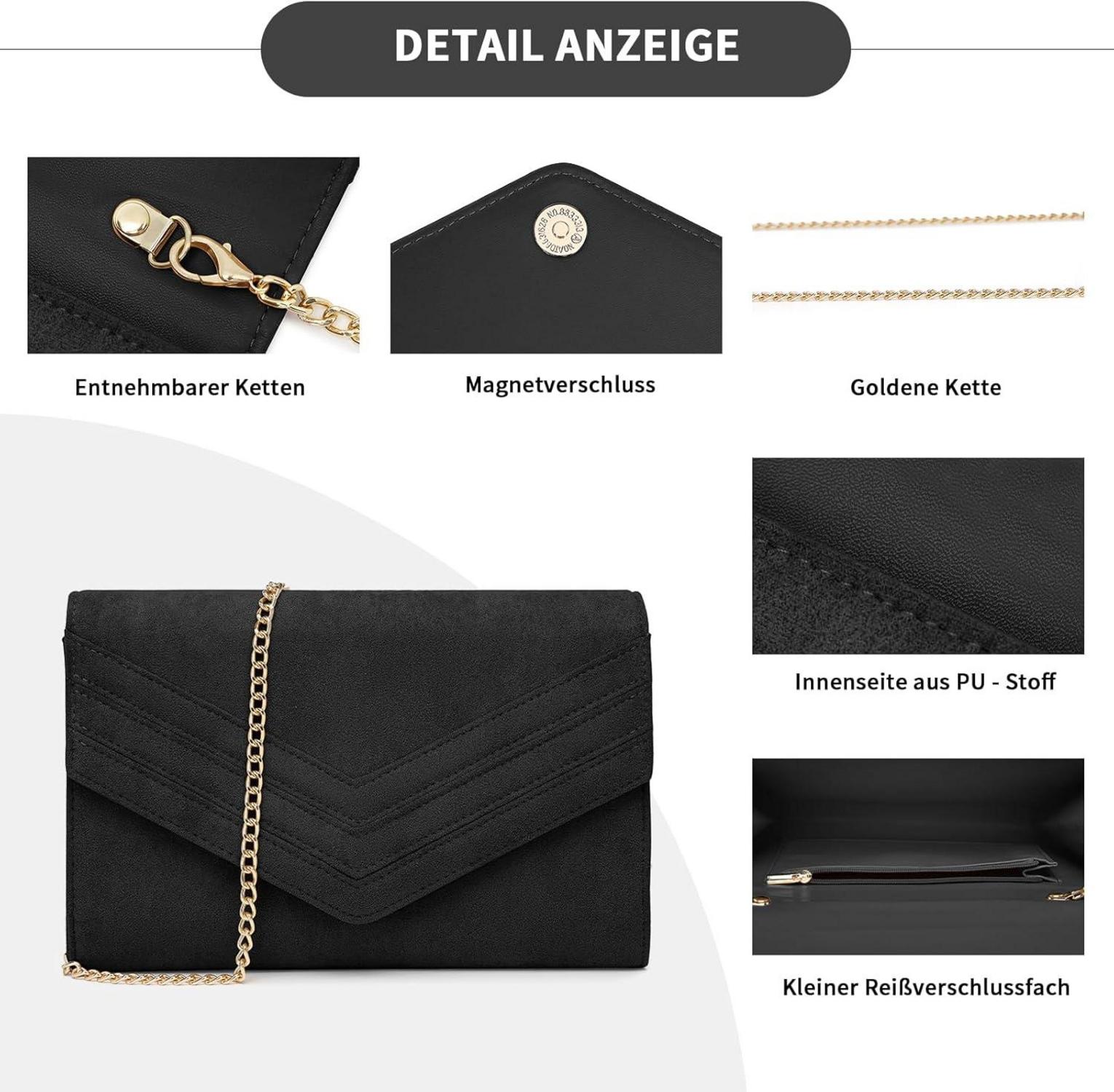 Damen Clutch Umschlag Abendtasche mit Kette Schwarz/Rosa