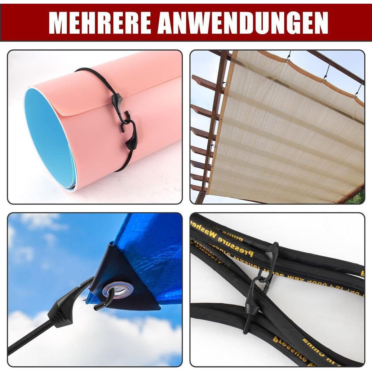 Spanngummis mit Haken – 12er Set | Robuste Gummiseile für Haushalt & Garten