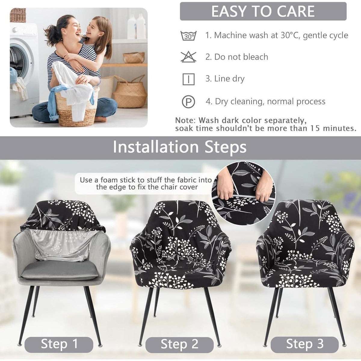 Stretch Stuhlhussen 2er Set – Schwingstuhl & Sesselbezug Schwarz