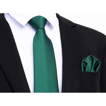 Herren Krawatten Set mit Einstecktuch, klassisch einfarbig, grün